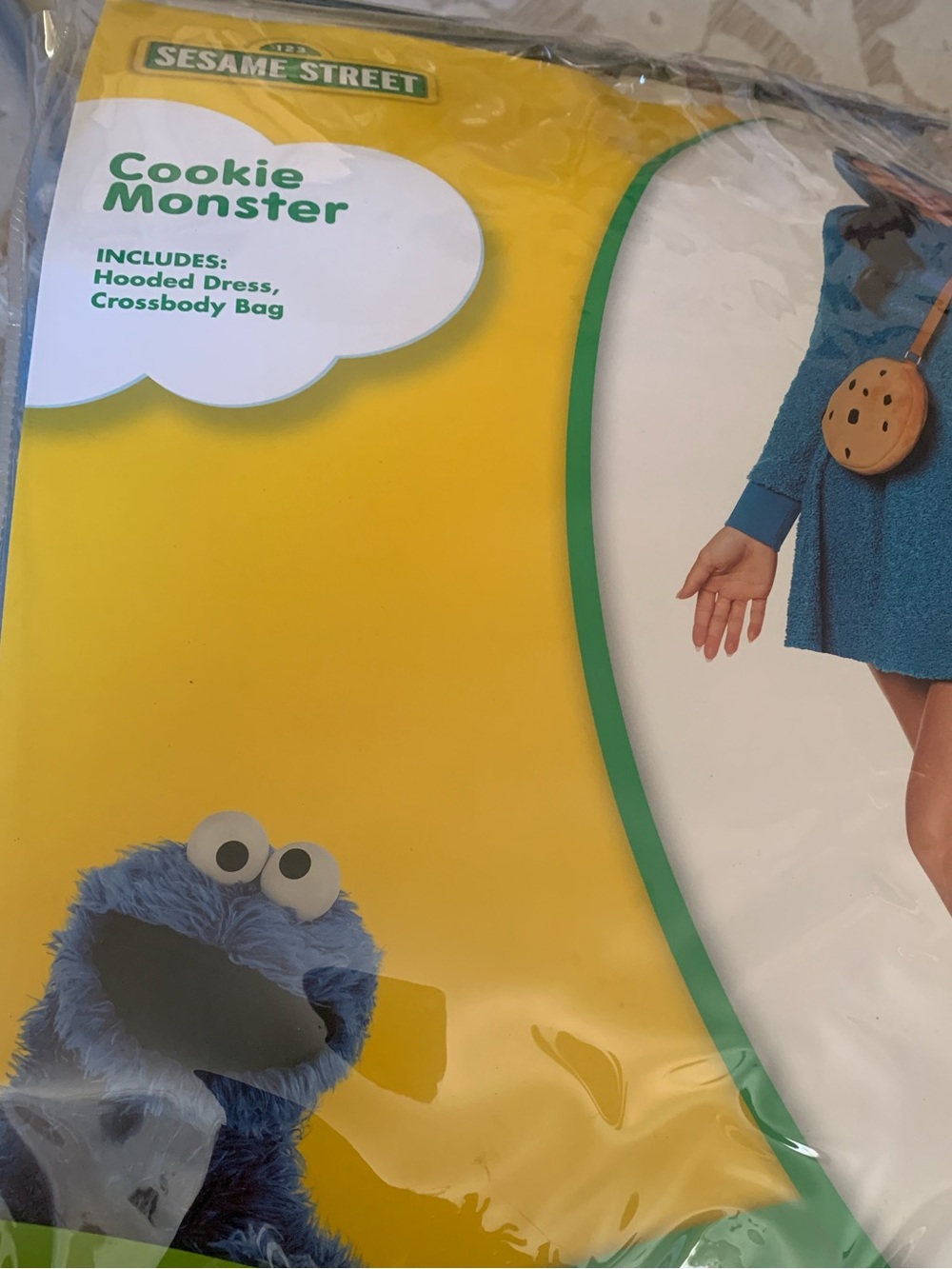 Sesame Street Cookie Monster adult Costume - Blue Hooded Dress with Crossbody B